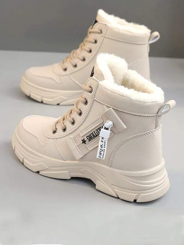 2023 Women's Lace-up Round Toe Sport With Warm Plush Snow Boots