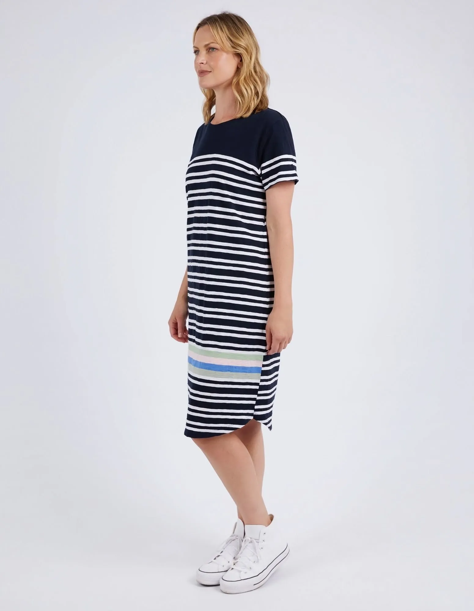 Aligner Tee Dress - Navy & White Stripe