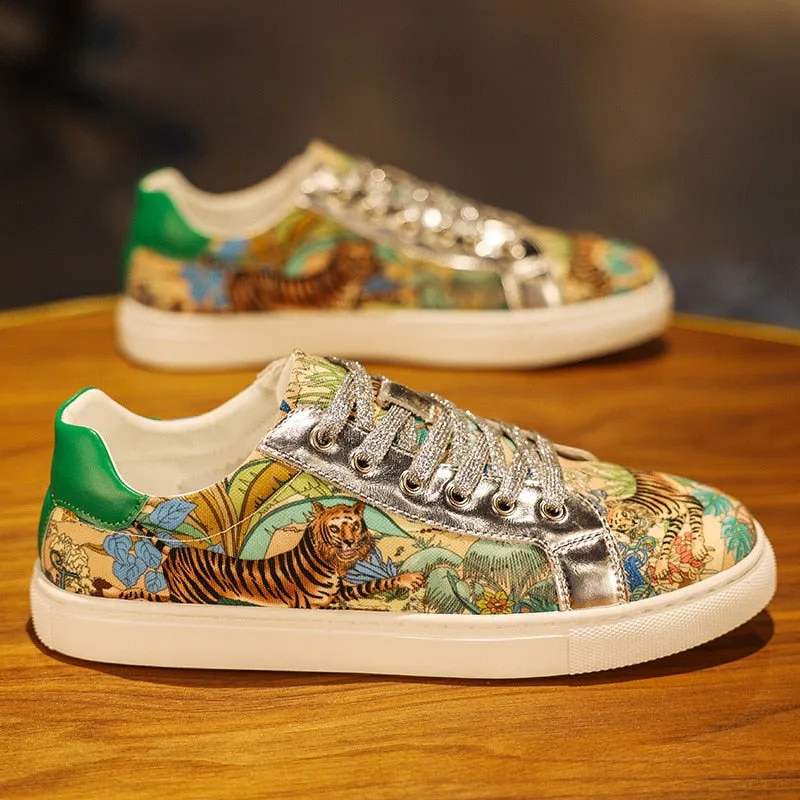 Animal Print Cotton Fabric Sneakers