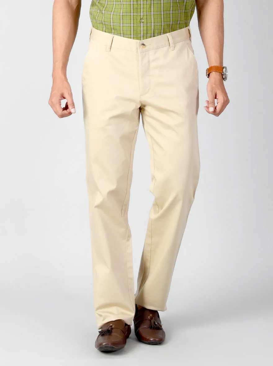 Beige Solid Slim Fit Casual Trouser | Greenfibre