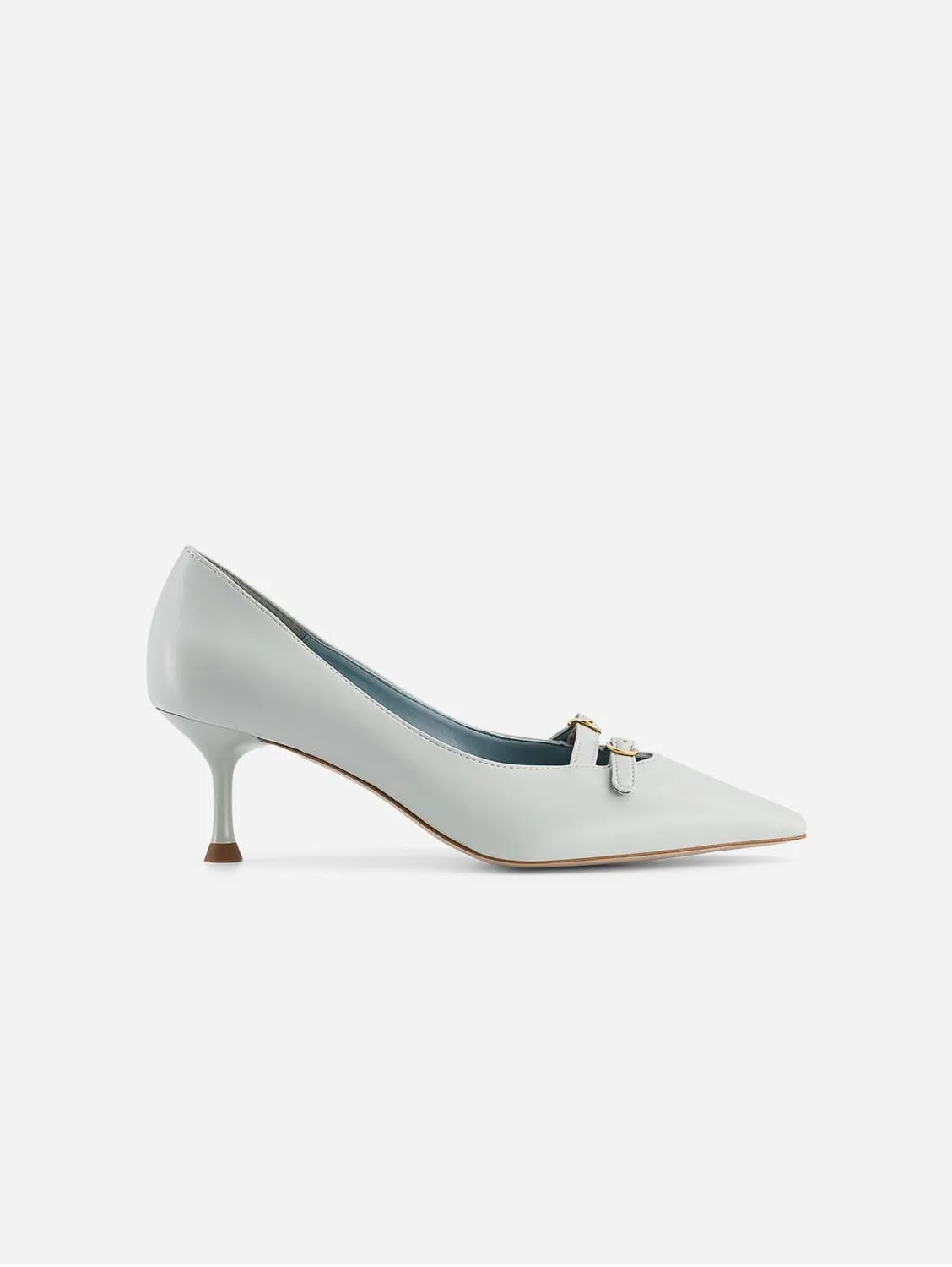 Beryl Apple Leather Small Heel Pumps | Ice Blue