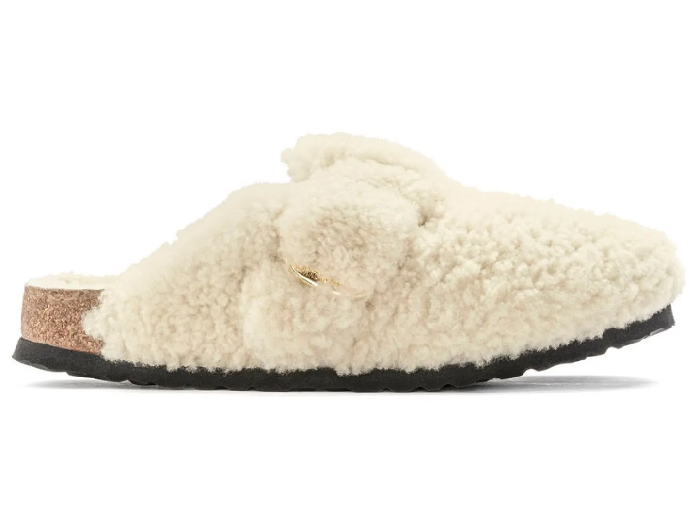 Birkenstock: Boston Big Buckle Shearling in Eggshell