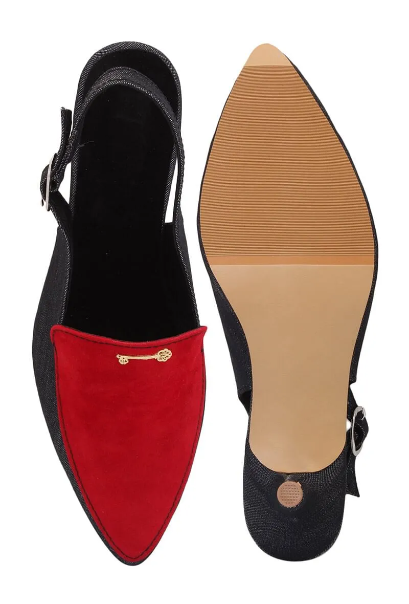 Carmine Suede Denim Kitten Heel Slider Mules