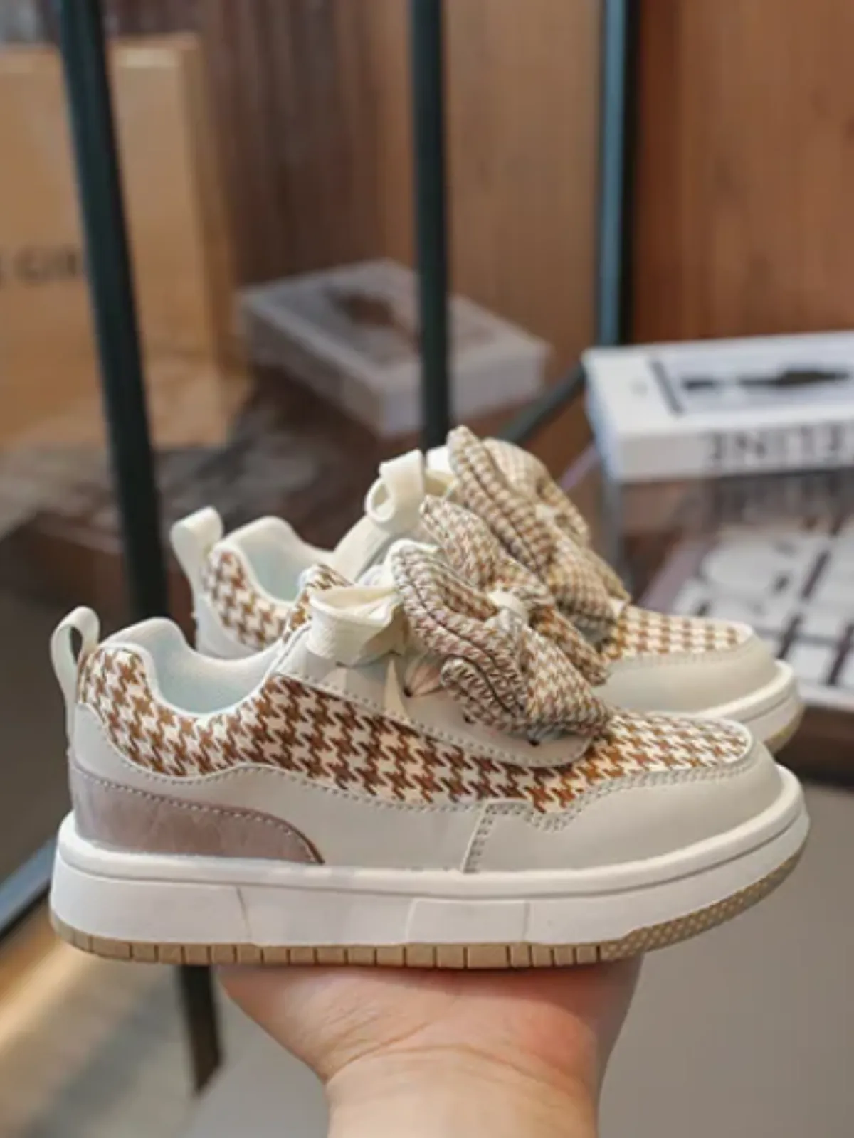 Casual Houndstooth Bow Sneakers By Liv and Mia