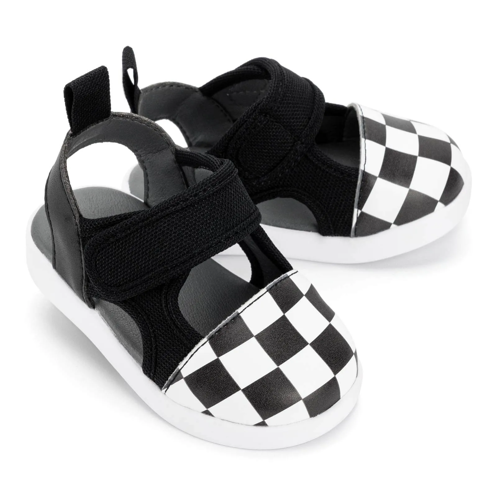 Checkered Squeakerless Toddler Sandals | Black/White