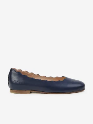 Chloé Girls Leather Ballerina Shoes in Navy