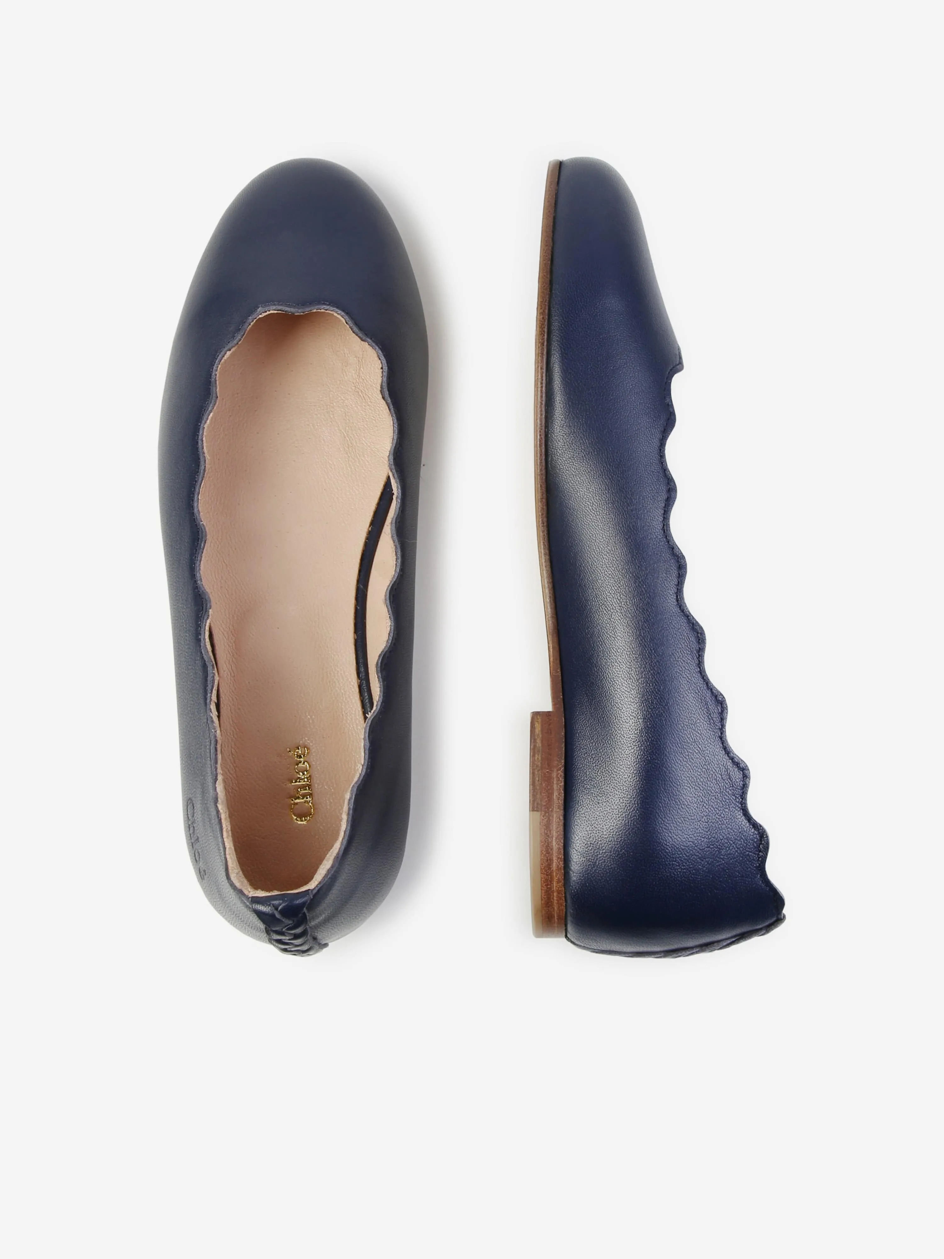 Chloé Girls Leather Ballerina Shoes in Navy