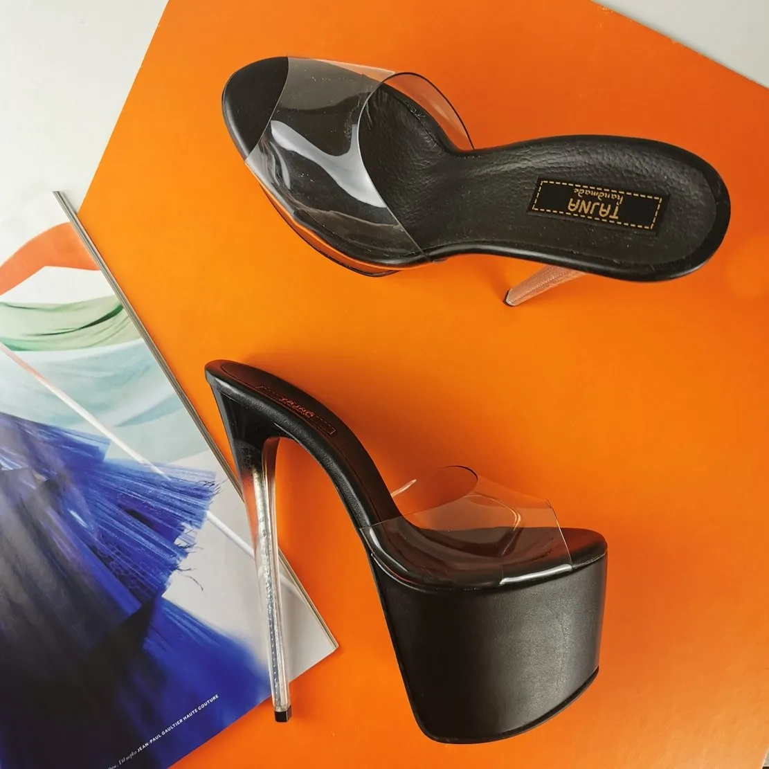 Clear Heel Black Transparent Mules