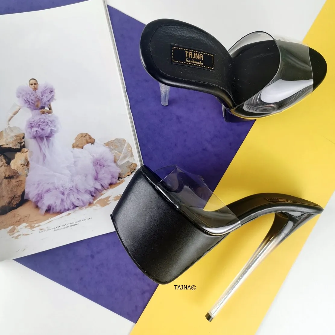 Clear Heel Black Transparent Mules