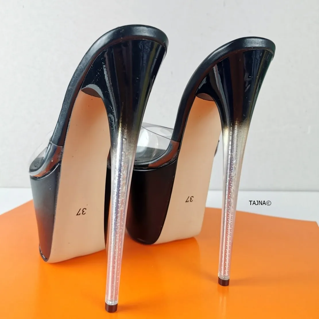 Clear Heel Black Transparent Mules