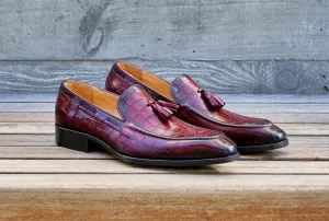 Crocodile Embossed Calfskin Slip-On Loafer Burgundy