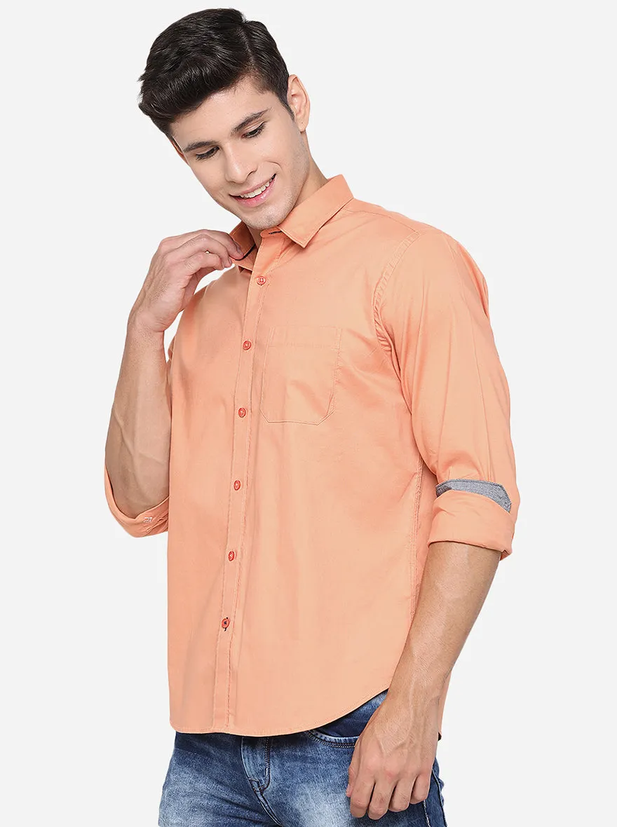 Dark Orange Solid Slim Fit Casual Shirt | Greenfibre