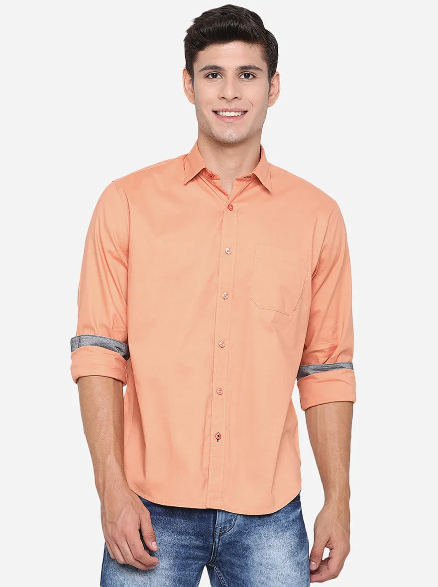 Dark Orange Solid Slim Fit Casual Shirt | Greenfibre