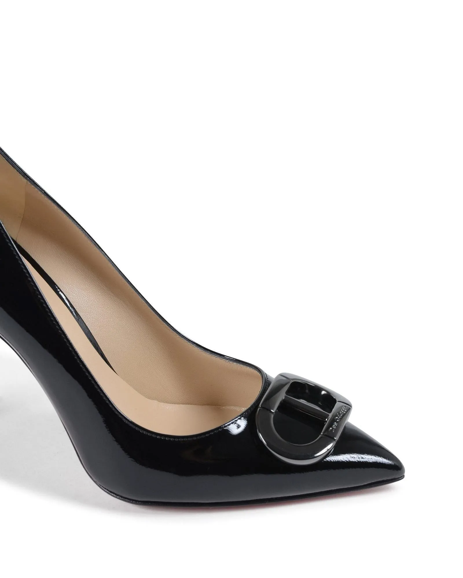 Dee Ocleppo Black Patent Leather Pumps with Signature Buckle