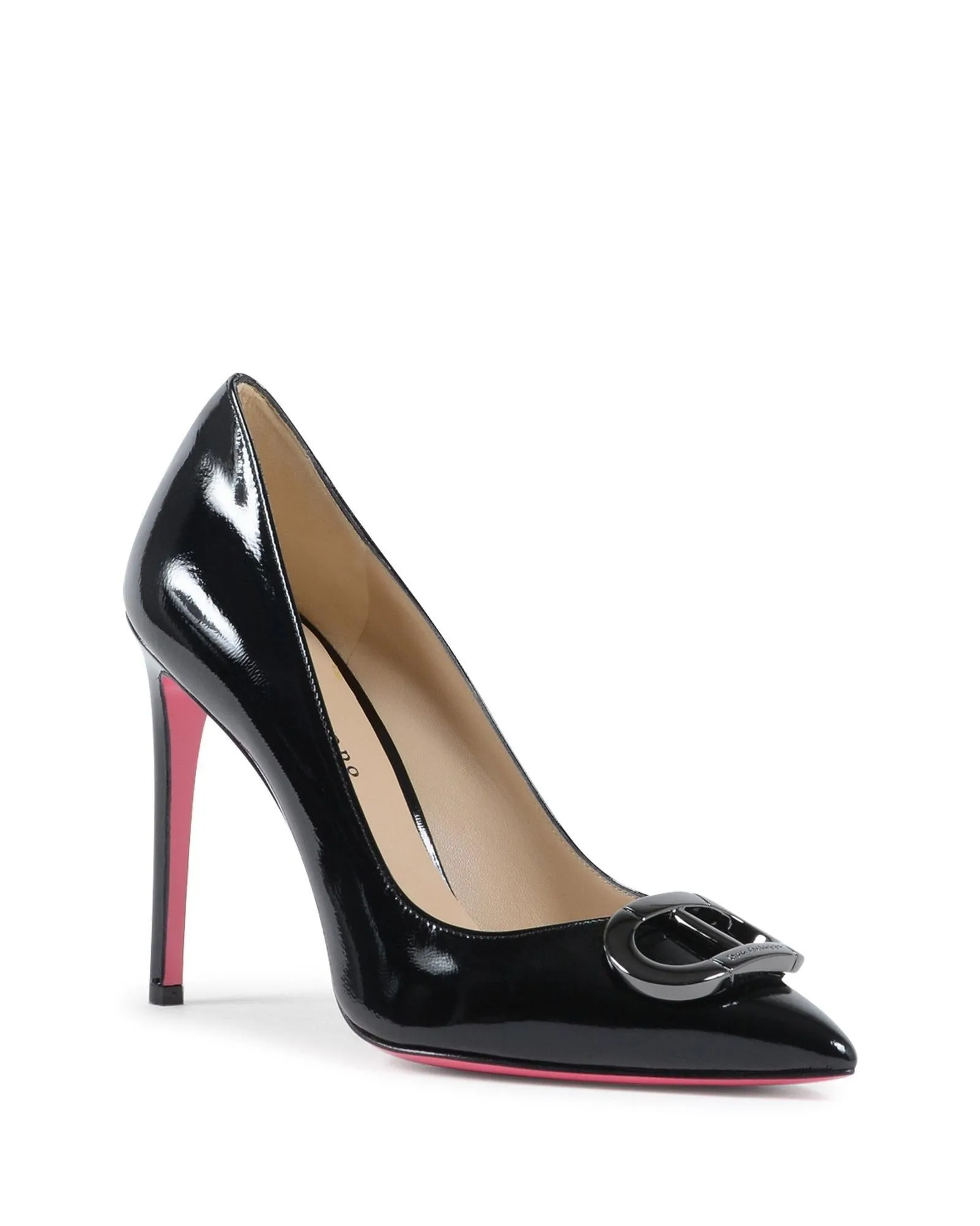 Dee Ocleppo Black Patent Leather Pumps with Signature Buckle