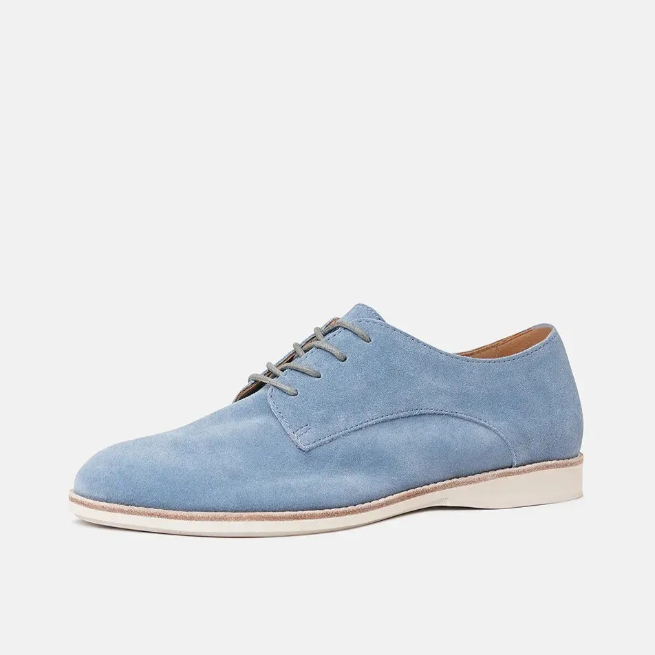 Derby Super Soft Denim Blue Suede Lace Up Flats