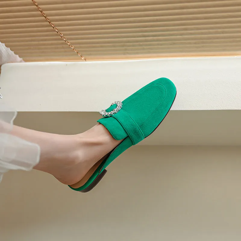 Elara Green Suede Flat Mules