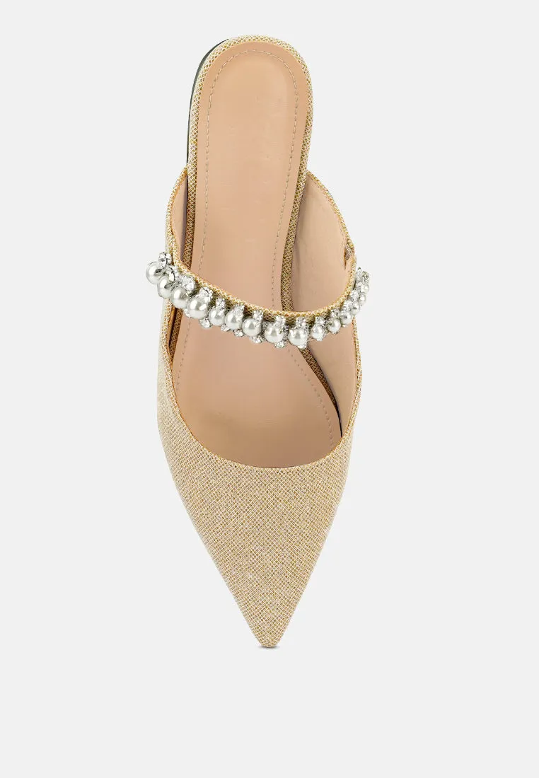 Geode Pearl Embellished Slip On Mules