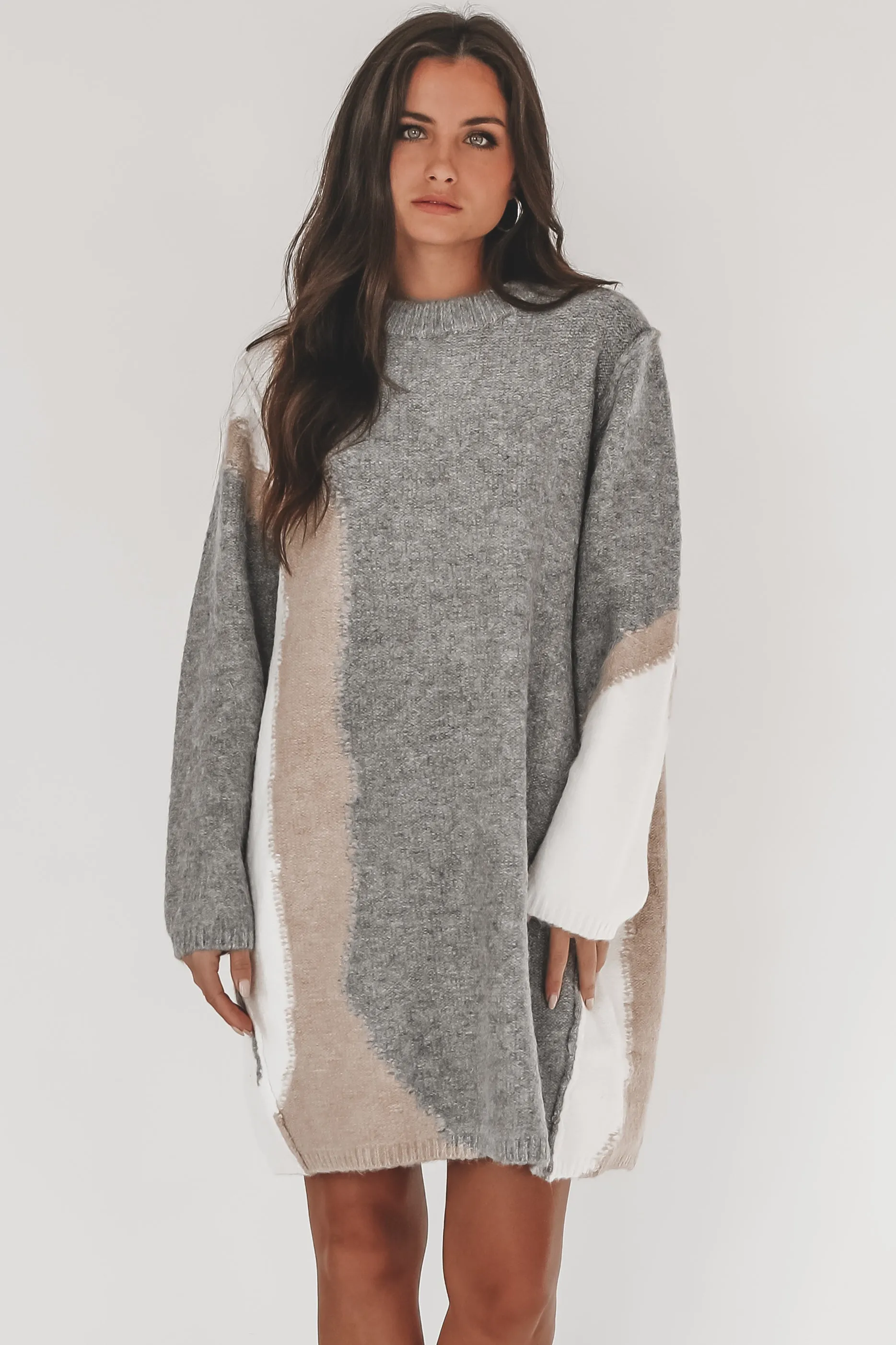 Girrll You Look Warm Gray Contrast Sweater Dress