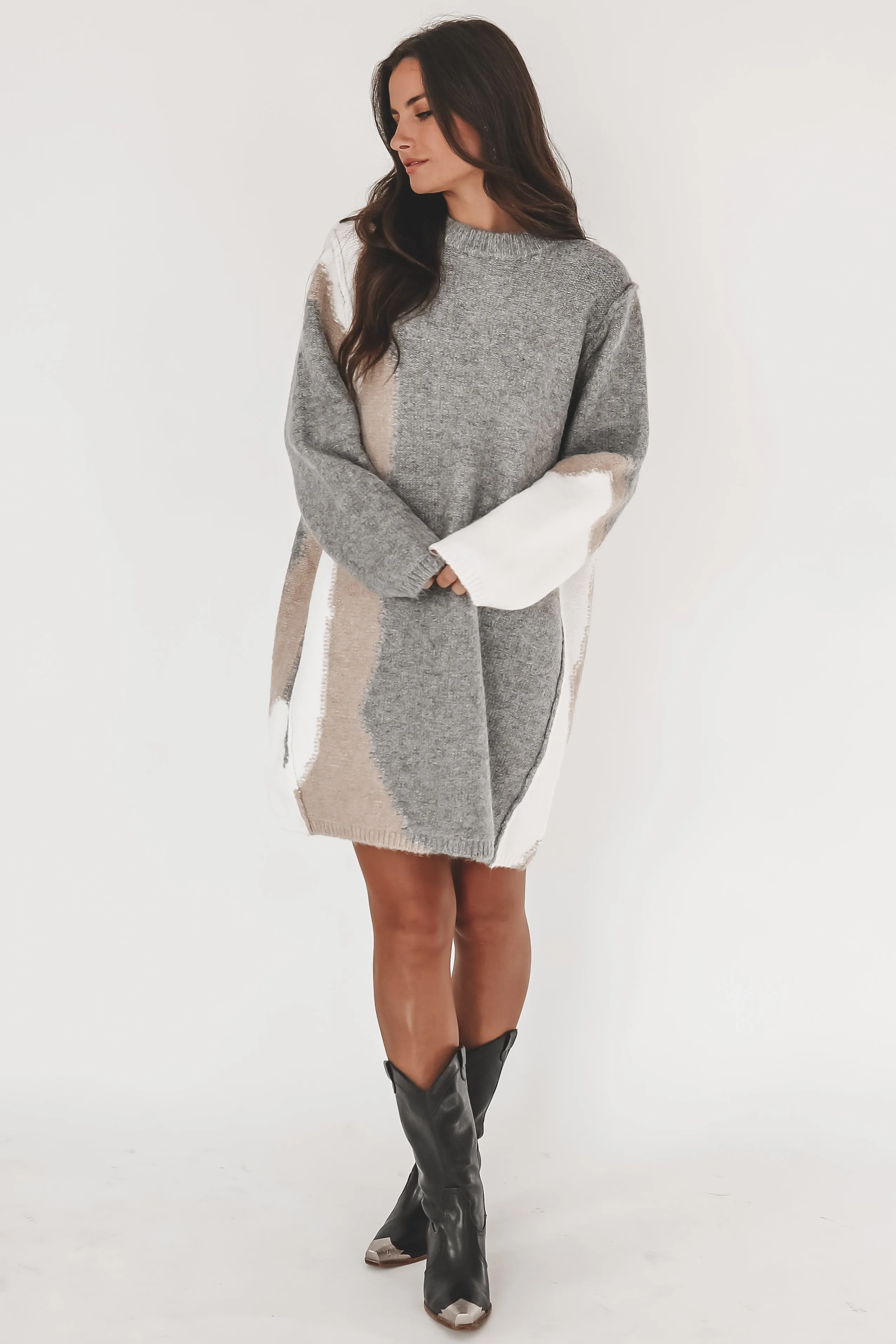 Girrll You Look Warm Gray Contrast Sweater Dress