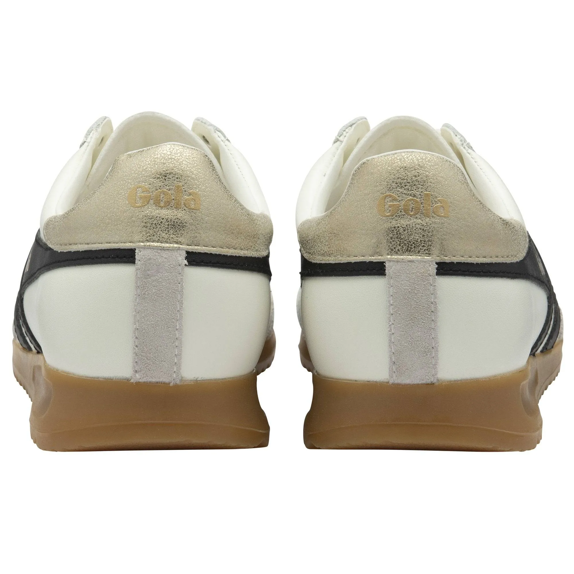 Gola Torpedo Leather Ladies Off White/Black/Gold Leather Lace Up Trainers