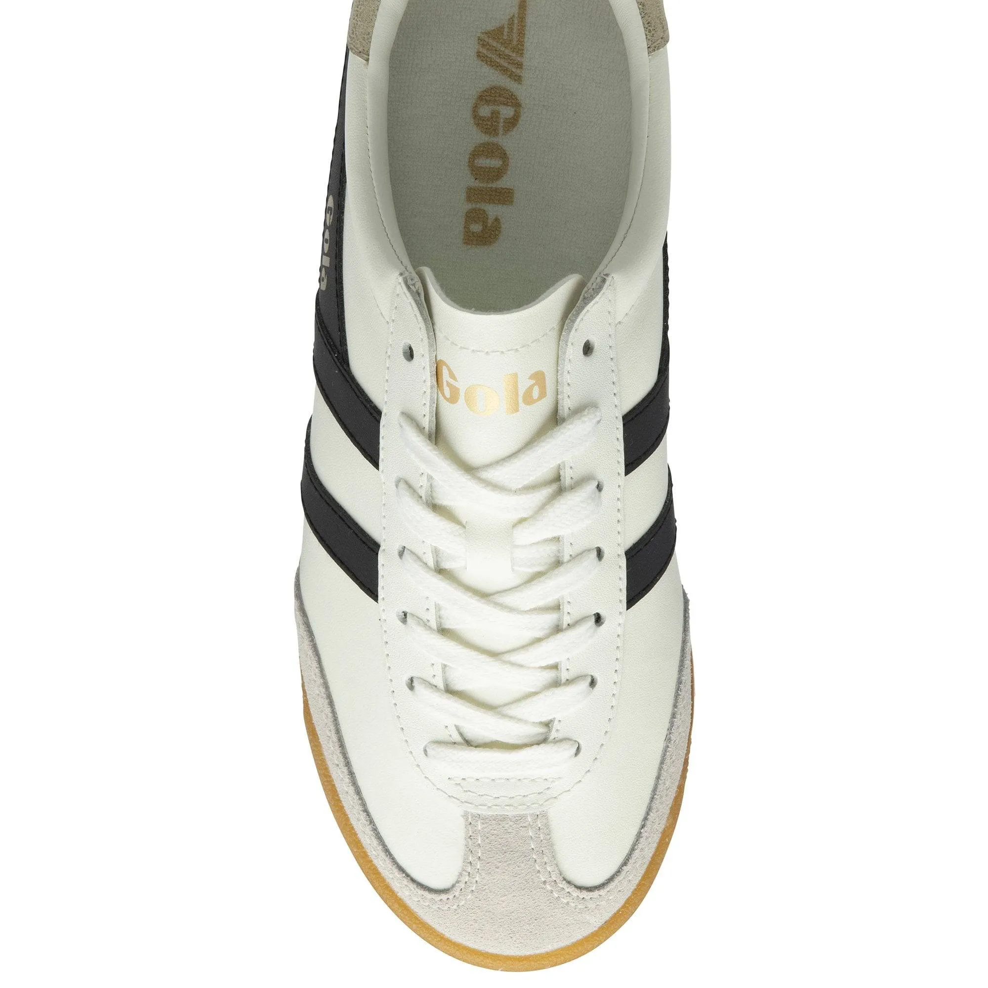 Gola Torpedo Leather Ladies Off White/Black/Gold Leather Lace Up Trainers