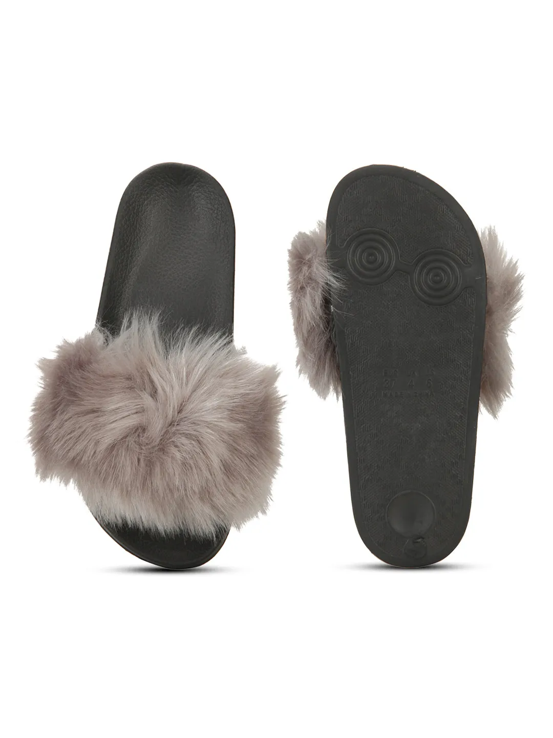 Grey Black Fur Sliders