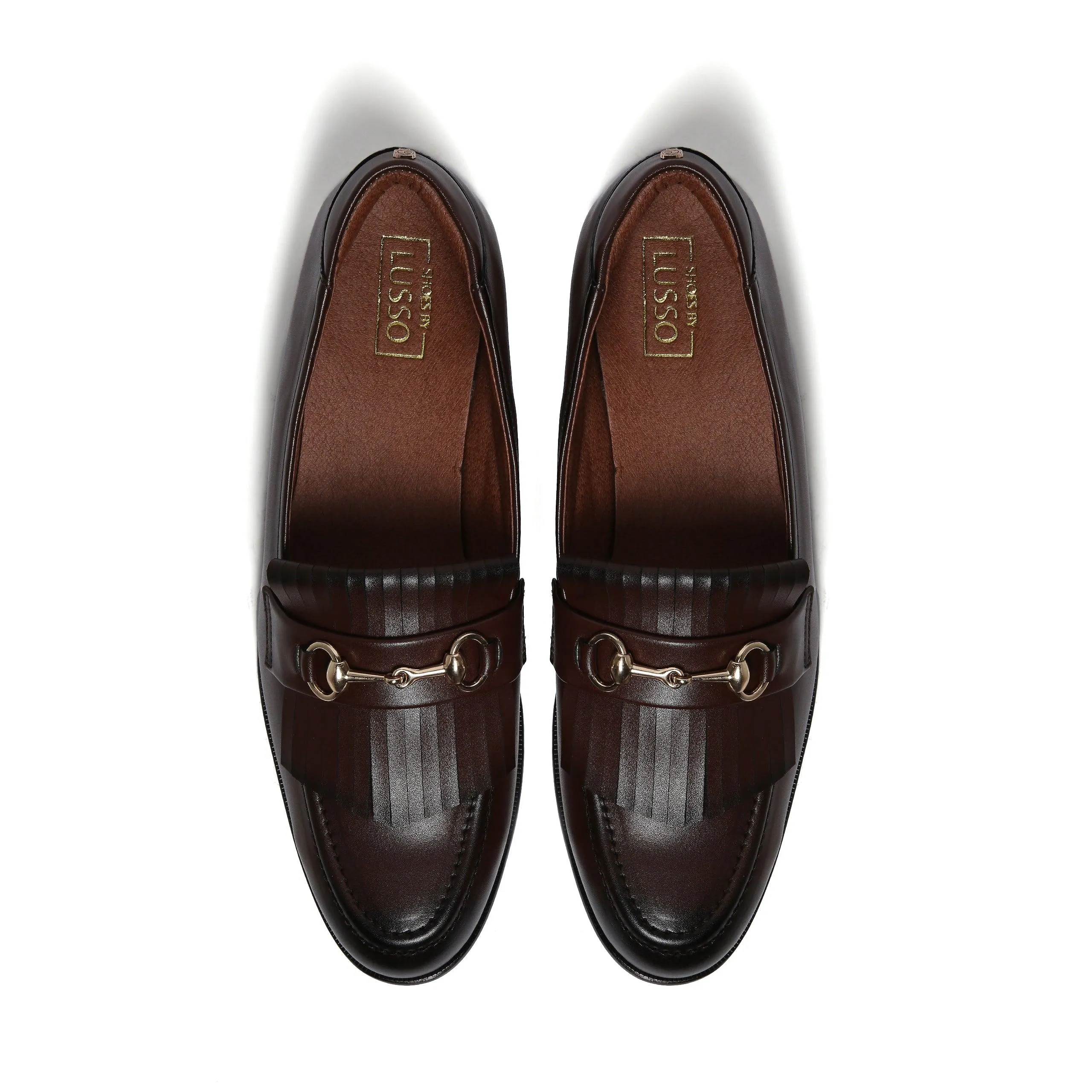 GUSTOSO DARK TAN | GOLDEN HORSEBIT FRINGE SLIP-ON