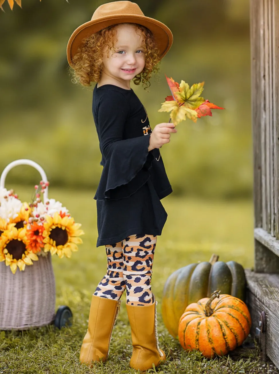 Happy Fall Y'all Stripes and Leopard Print Legging Set