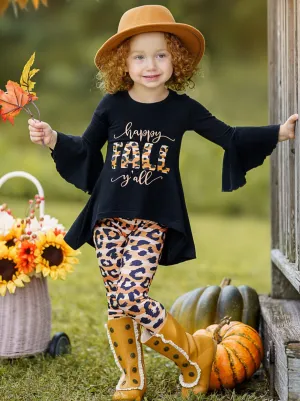 Happy Fall Y'all Stripes and Leopard Print Legging Set