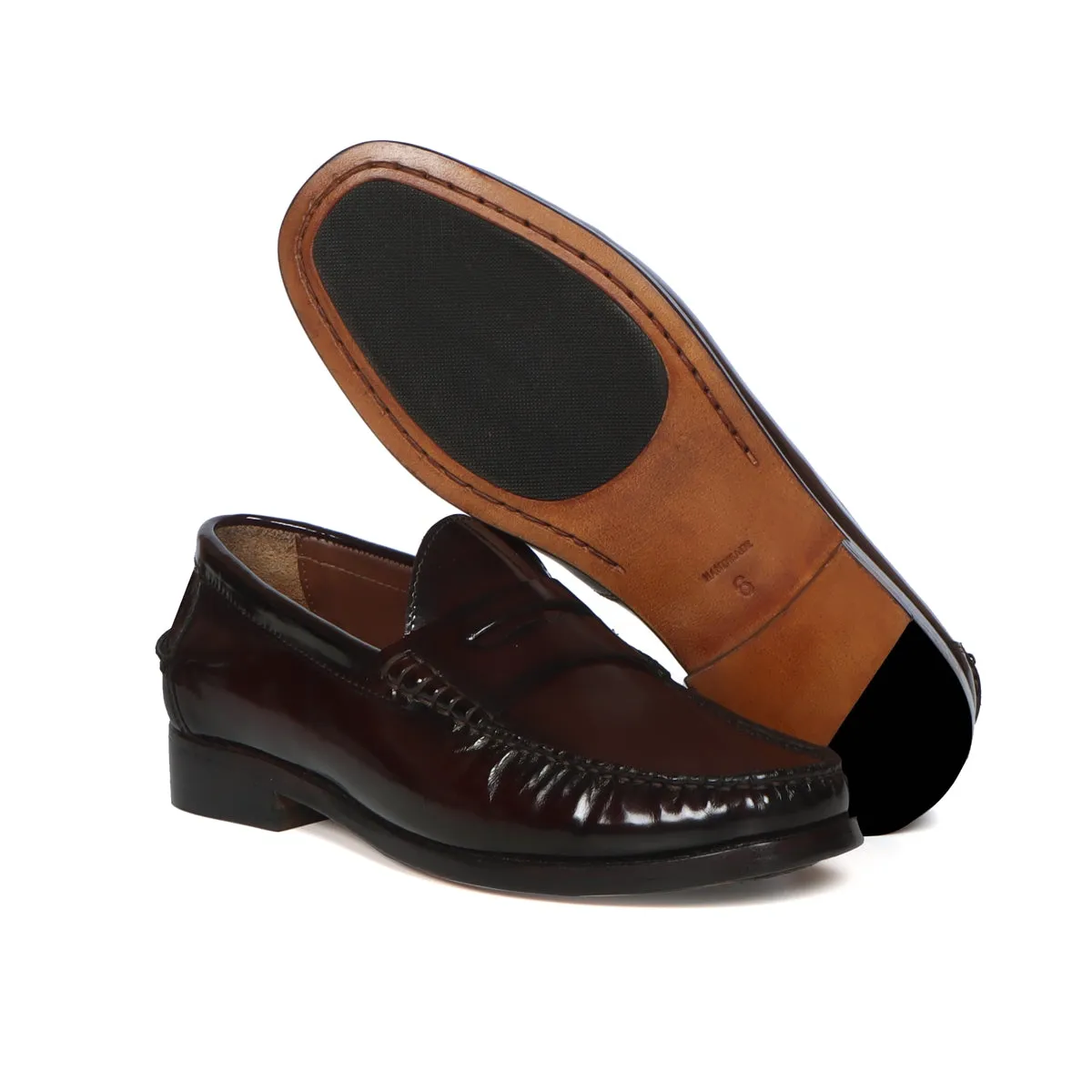 High Gloss Stitched Loafers with Squared Shape Patent Leather