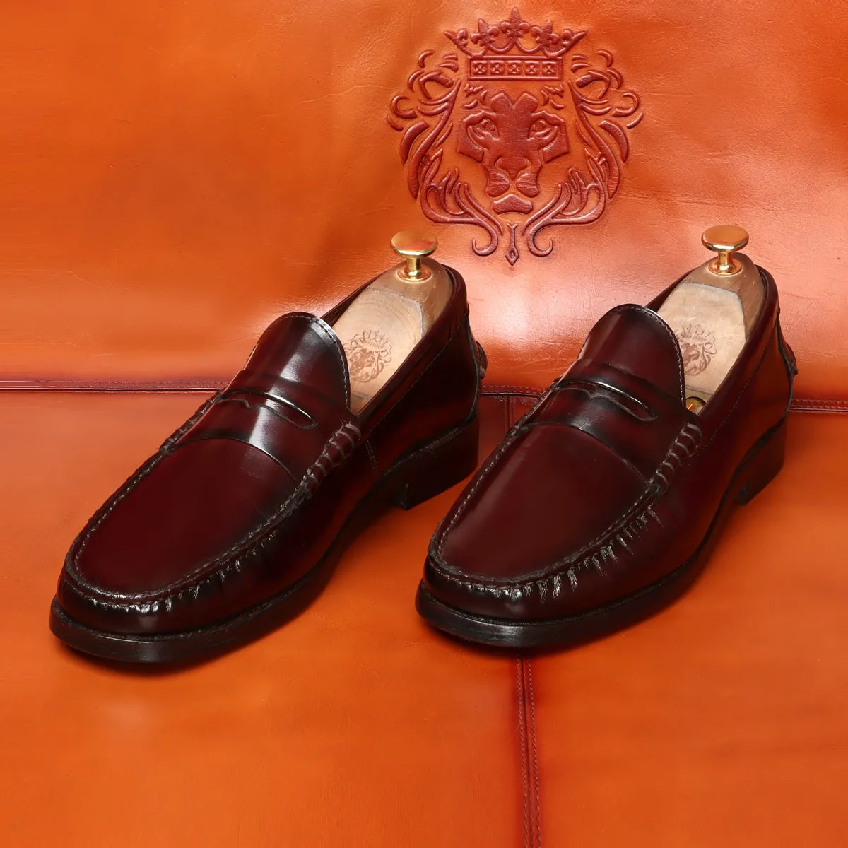 High Gloss Stitched Loafers with Squared Shape Patent Leather