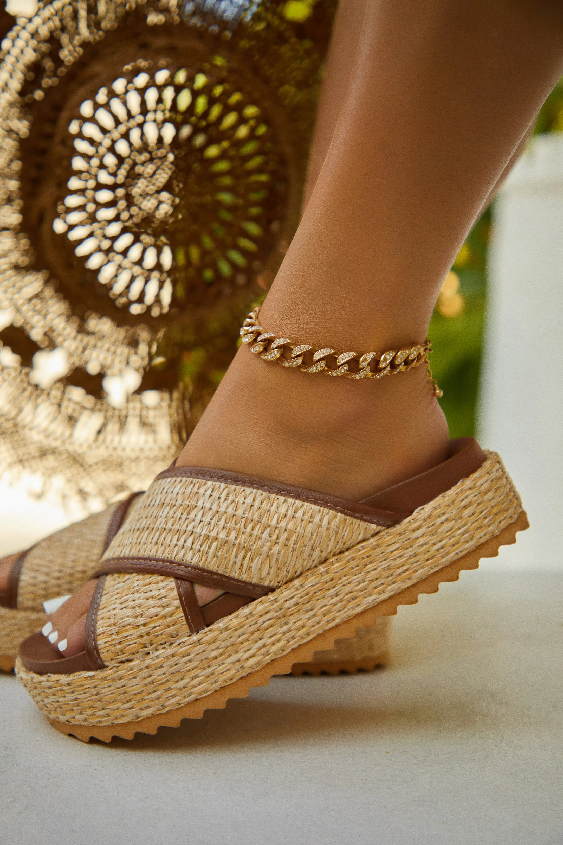 Holiday Sea Cross Front Platform Sandals - Natural