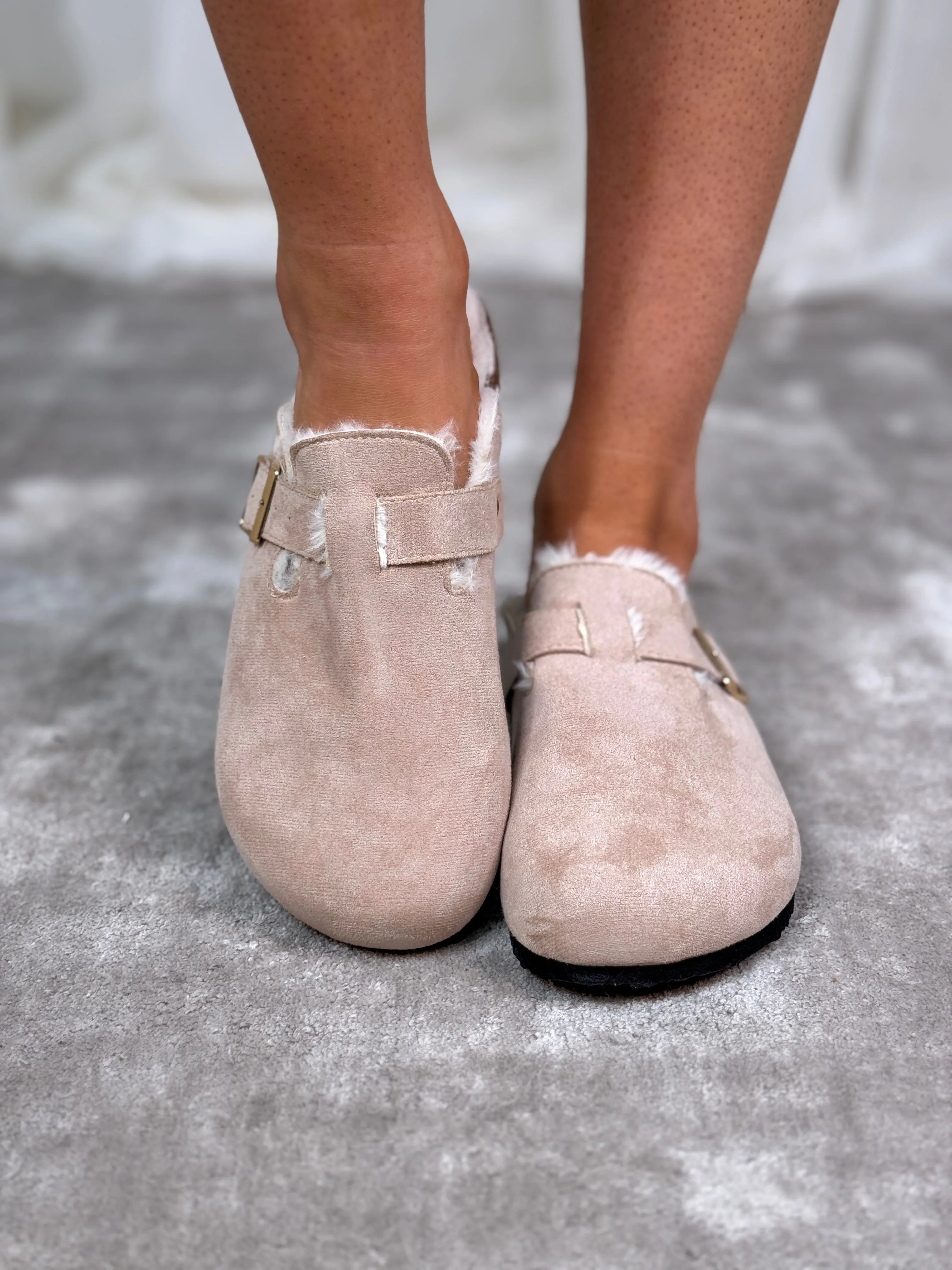 Izzy Faux Fur Lined Mule In Neutral