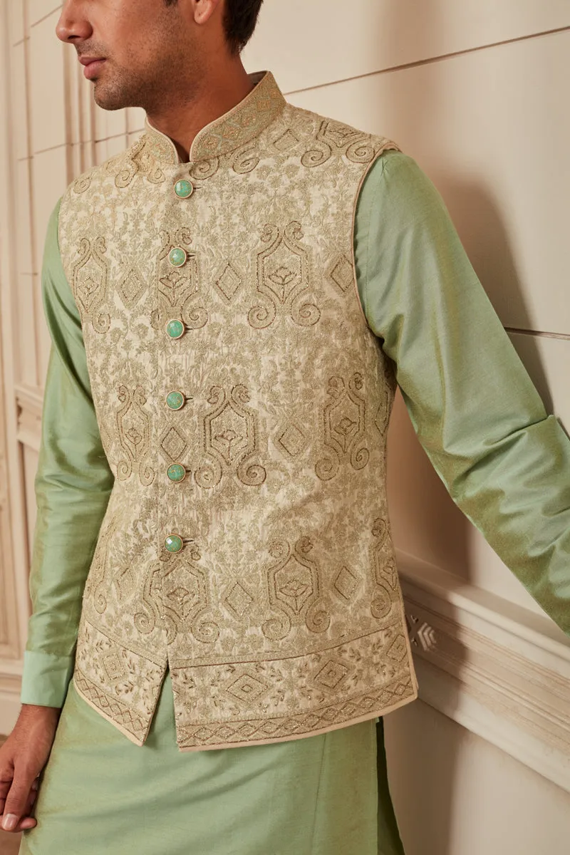 Jade Embroidered Kurta Bundi Set