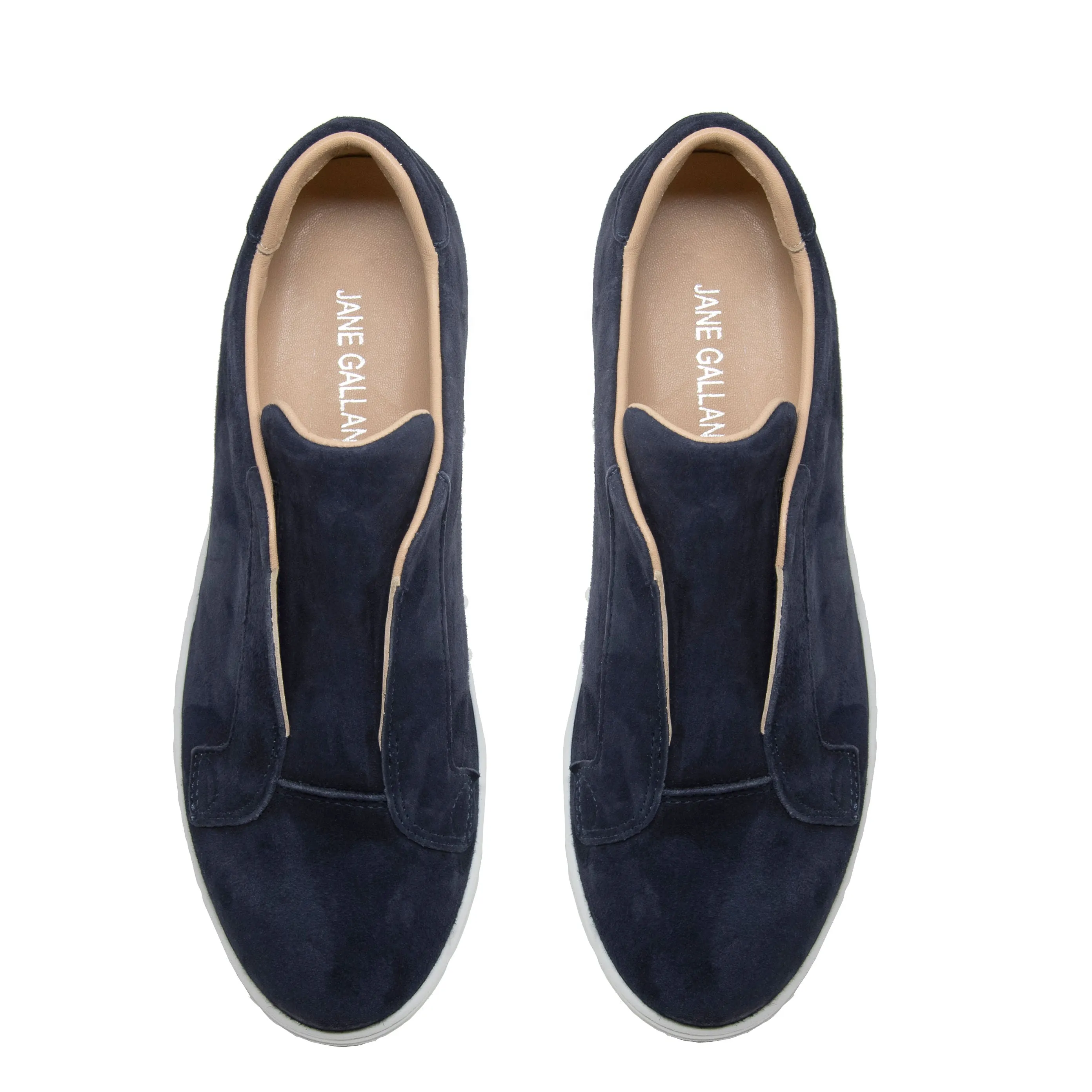 Jane Galland Navy Suede Flatform Laceless Trainers