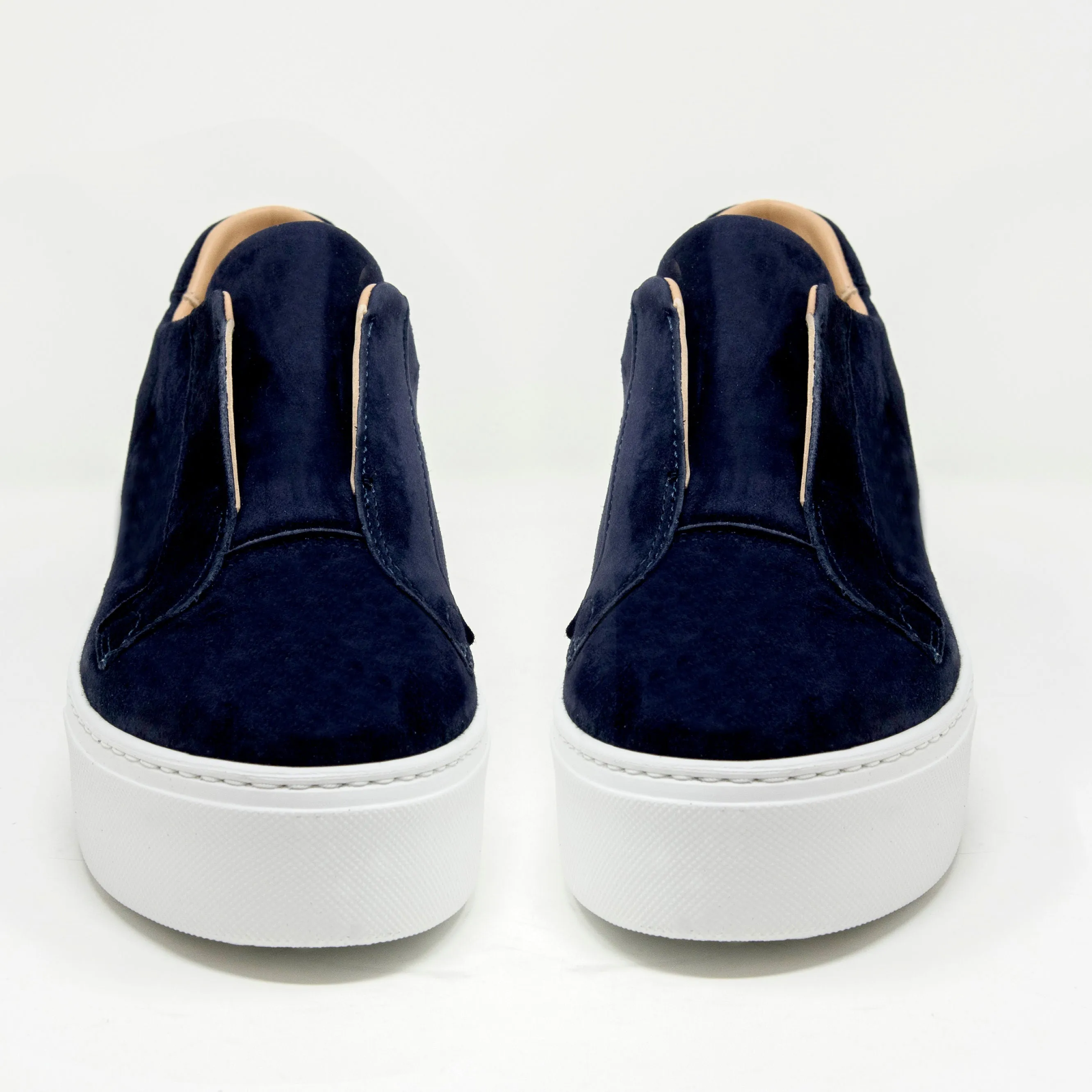 Jane Galland Navy Suede Flatform Laceless Trainers