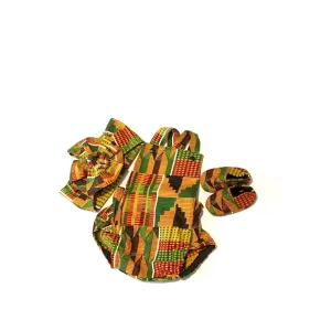 Kente Baby Romper Set with Head Wrap and Shoes