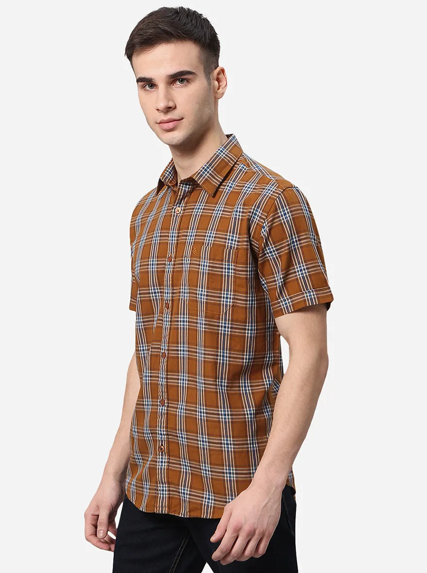 Khaki Checked Classic Fit Casual Shirt | Greenfibre