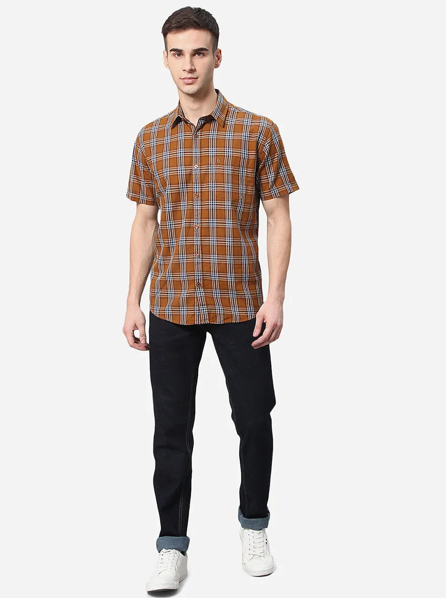 Khaki Checked Classic Fit Casual Shirt | Greenfibre