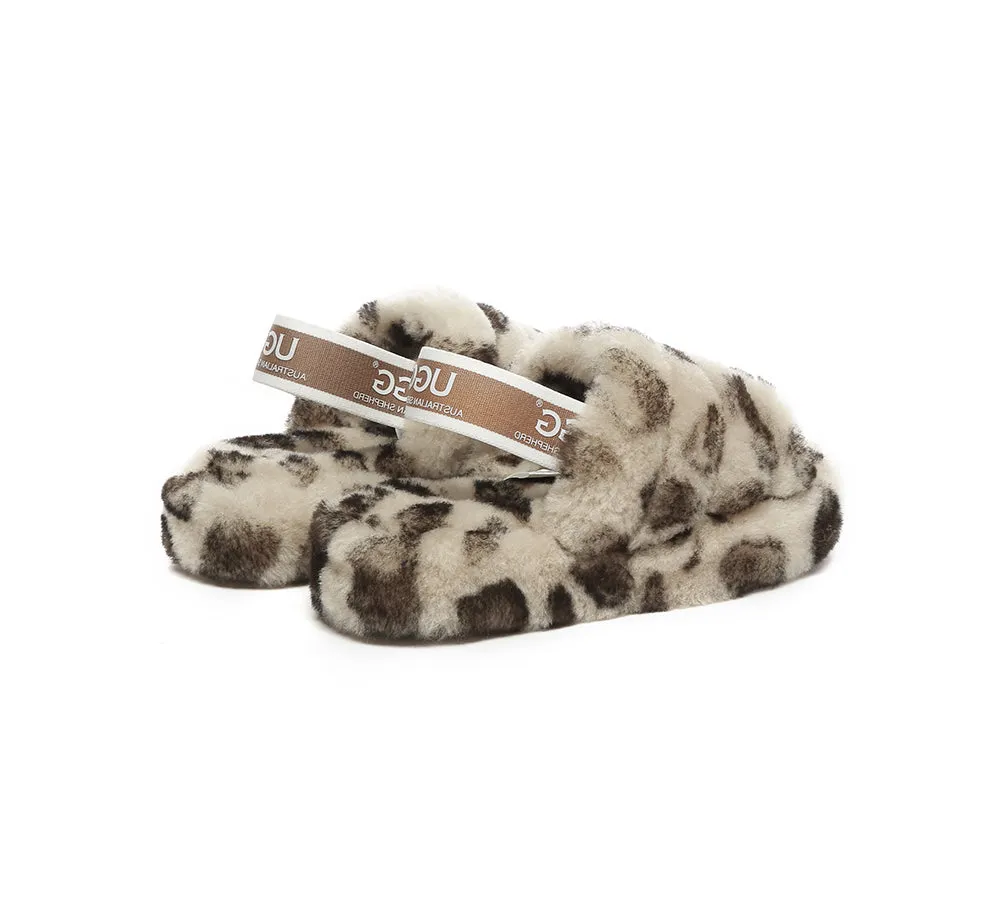 Kids Slingback Fluffy Slides Leopard Puffy