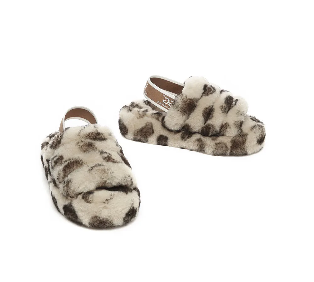 Kids Slingback Fluffy Slides Leopard Puffy