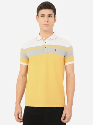 Light Yellow Striped Slim Fit Polo T-Shirt | JadeBlue