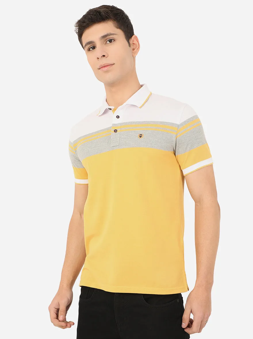 Light Yellow Striped Slim Fit Polo T-Shirt | JadeBlue