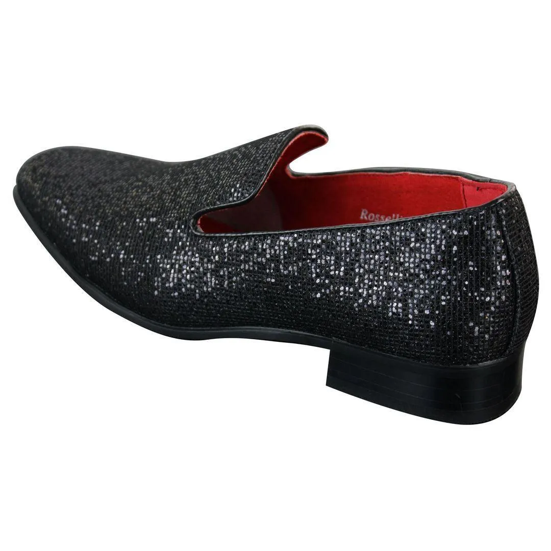 Mens Shiny Silver Gold Black Slip On Glitter Shoes Party Smart Patent Leather