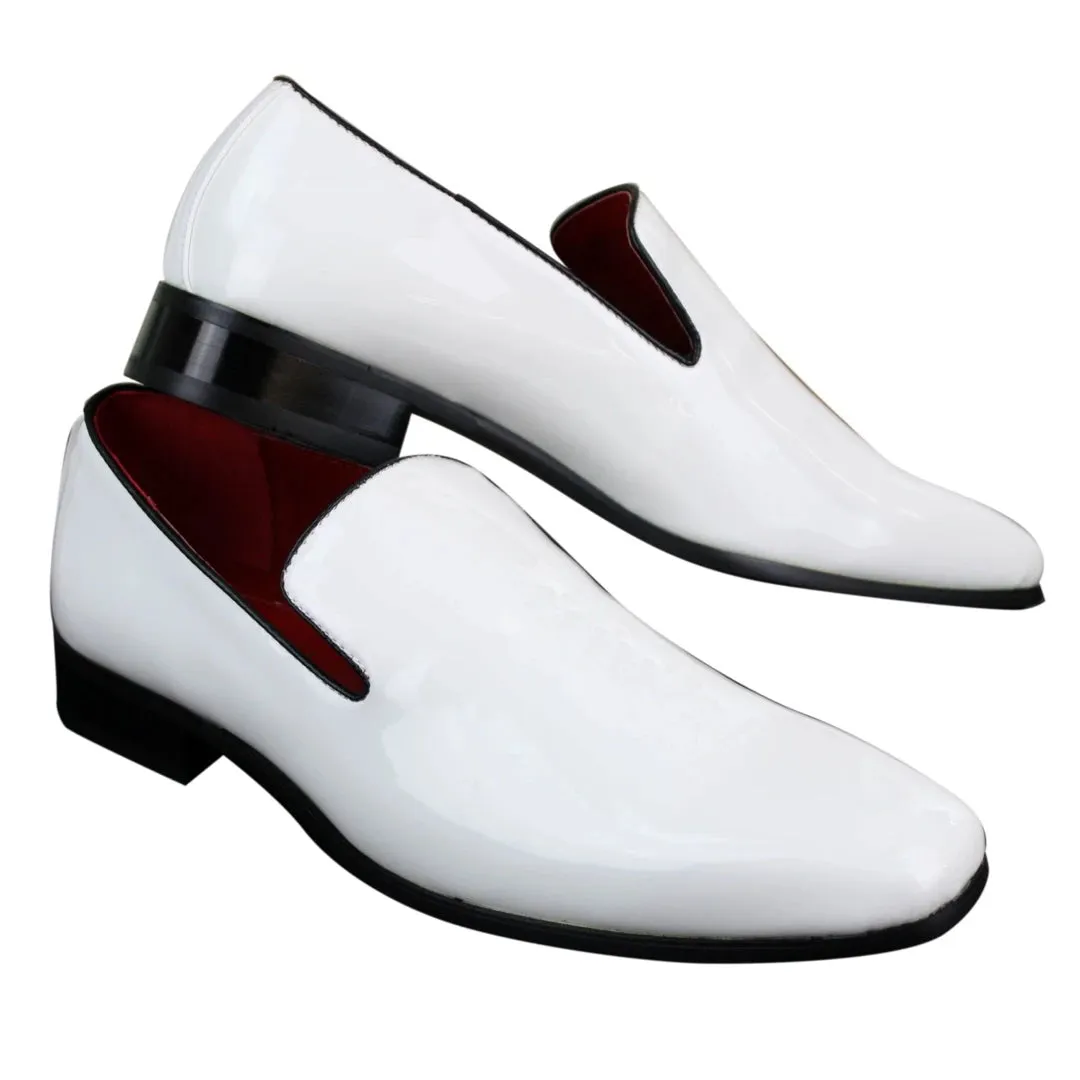 Mens Slip On Patent Shiny Driving Loafers Shoes Leather Smart Casual White Black