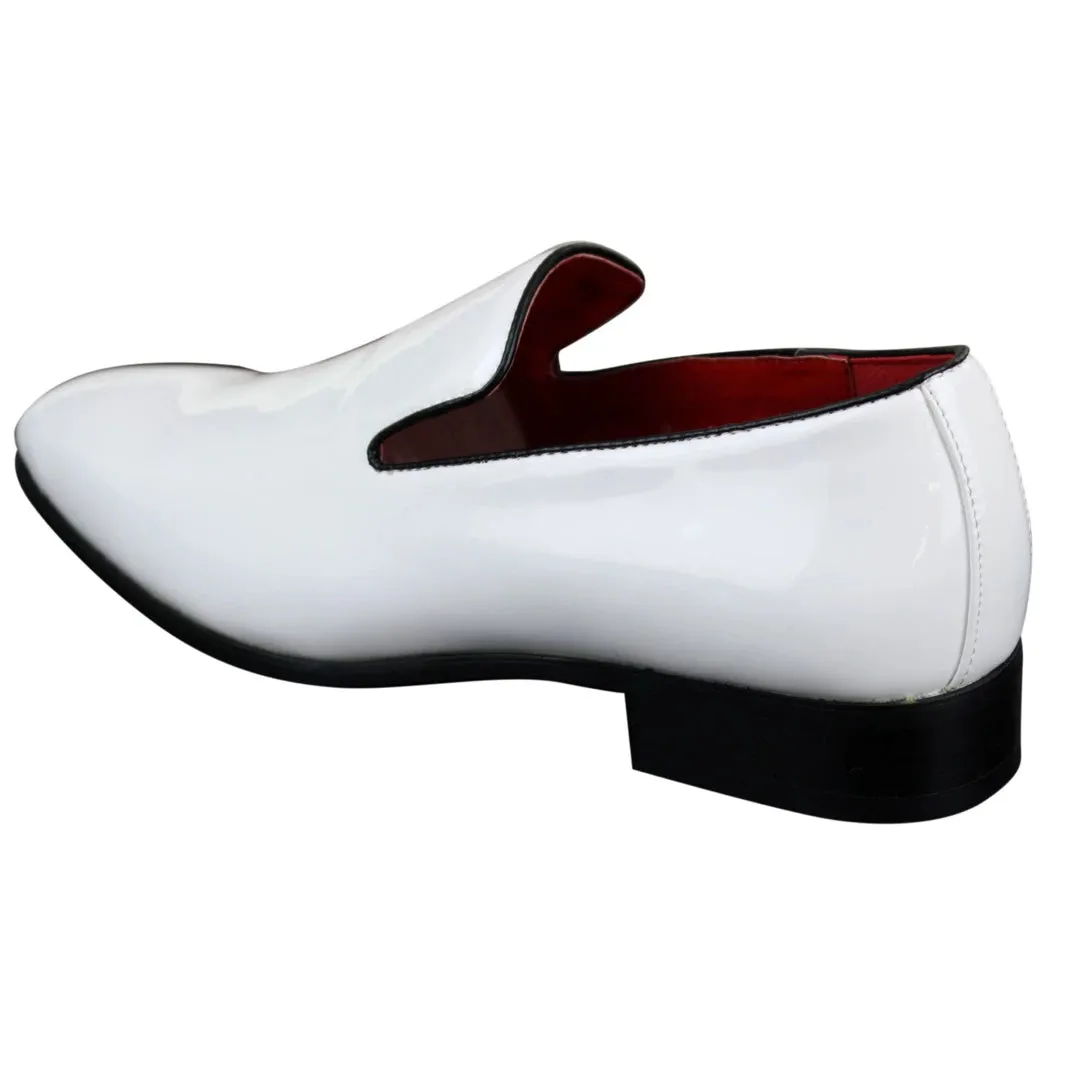 Mens Slip On Patent Shiny Driving Loafers Shoes Leather Smart Casual White Black