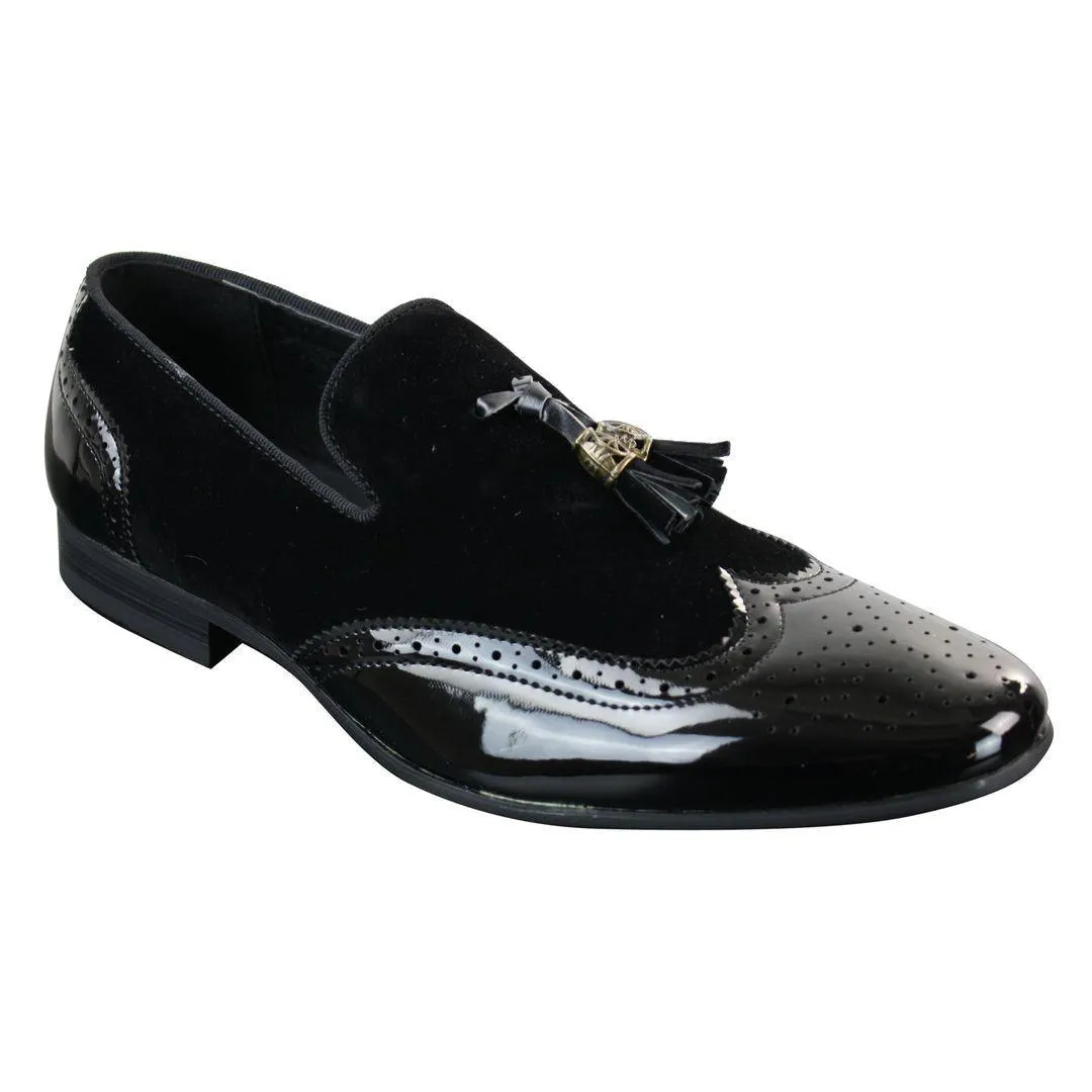 Mens Slip On Tassel Driving Shoes Shiny Black Navy Red Patent Leather PU Suede Loafers