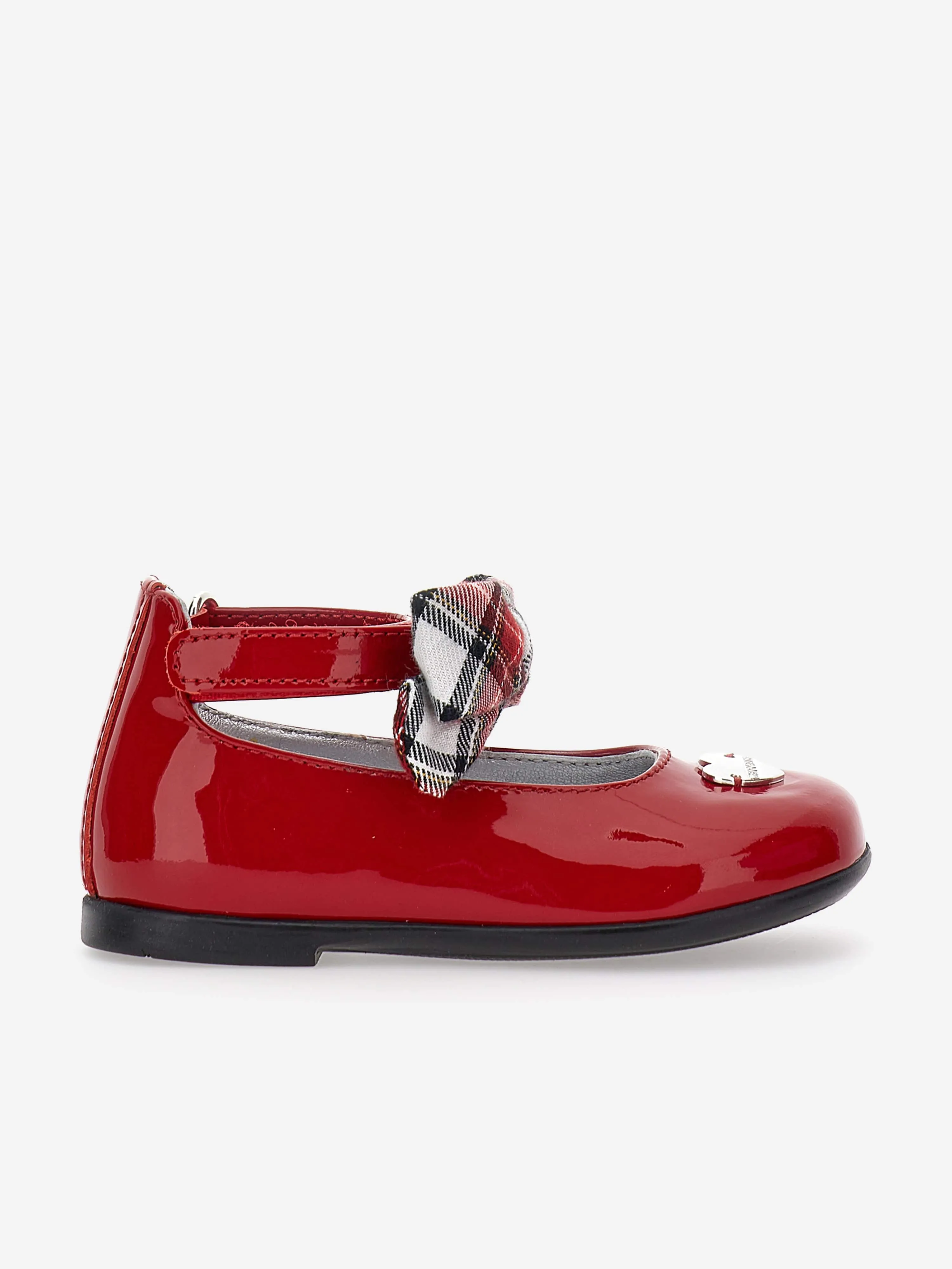 Monnalisa Girls Patent Leather Tartan Bow Shoes in Red