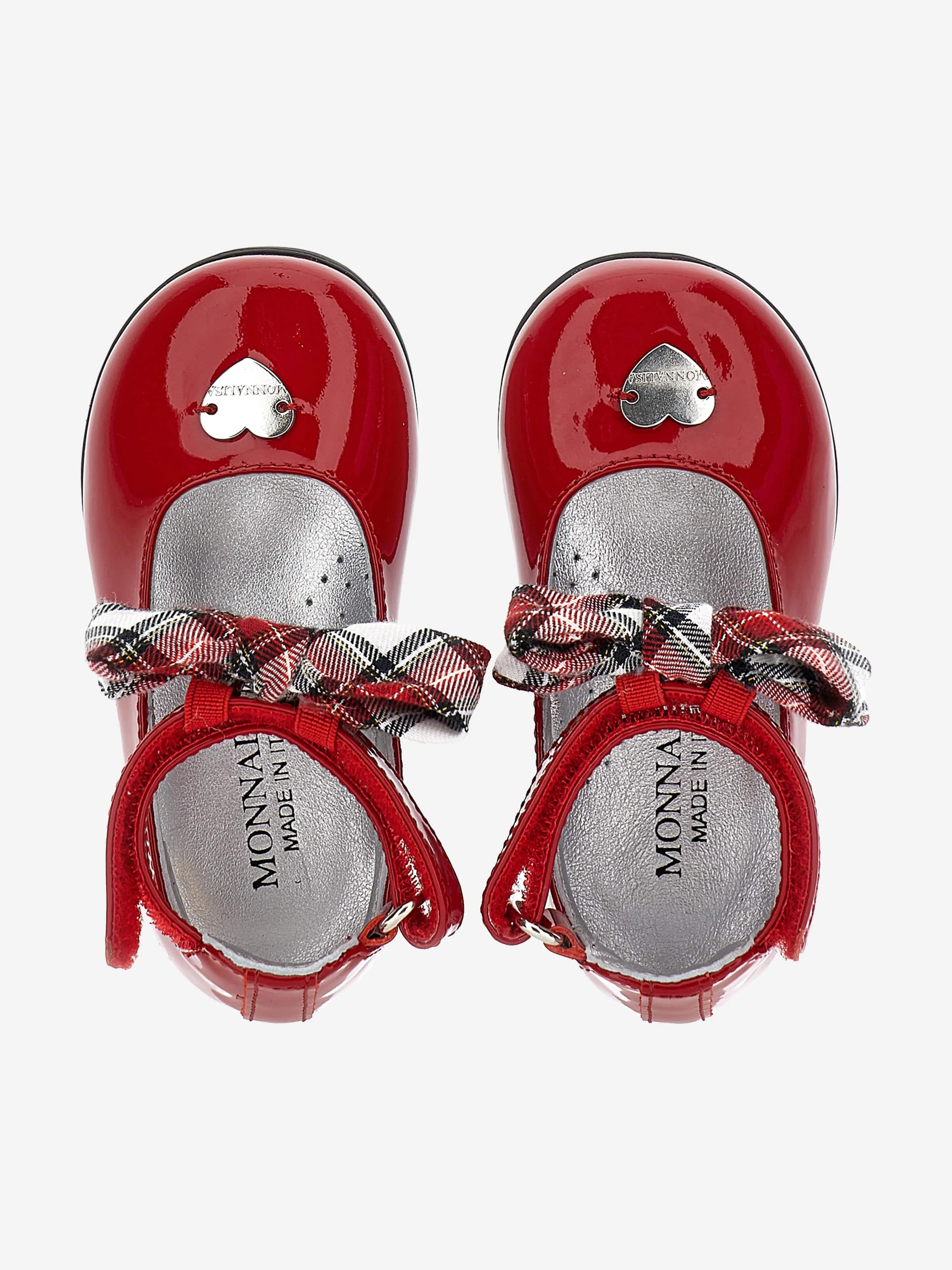 Monnalisa Girls Patent Leather Tartan Bow Shoes in Red